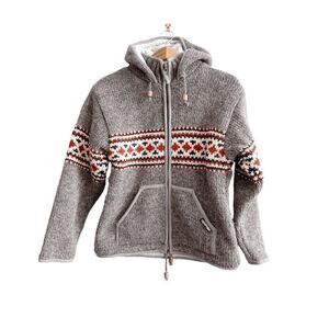 RARE Laundromat Men's Sweater Jacket Hooded Wool Fair Isle Pattern Gray Size M